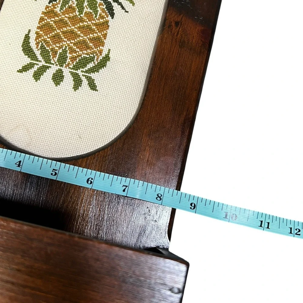 Vintage Pineapple Wall Pocket Mail Holder Needlepoint Wood Tropical Island Decor